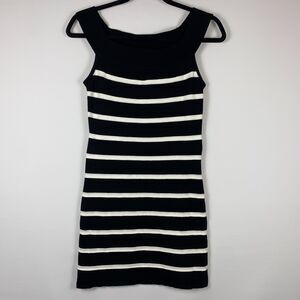 KLD Signature Mini Dress Women's Large Black White Striped Sleeveless